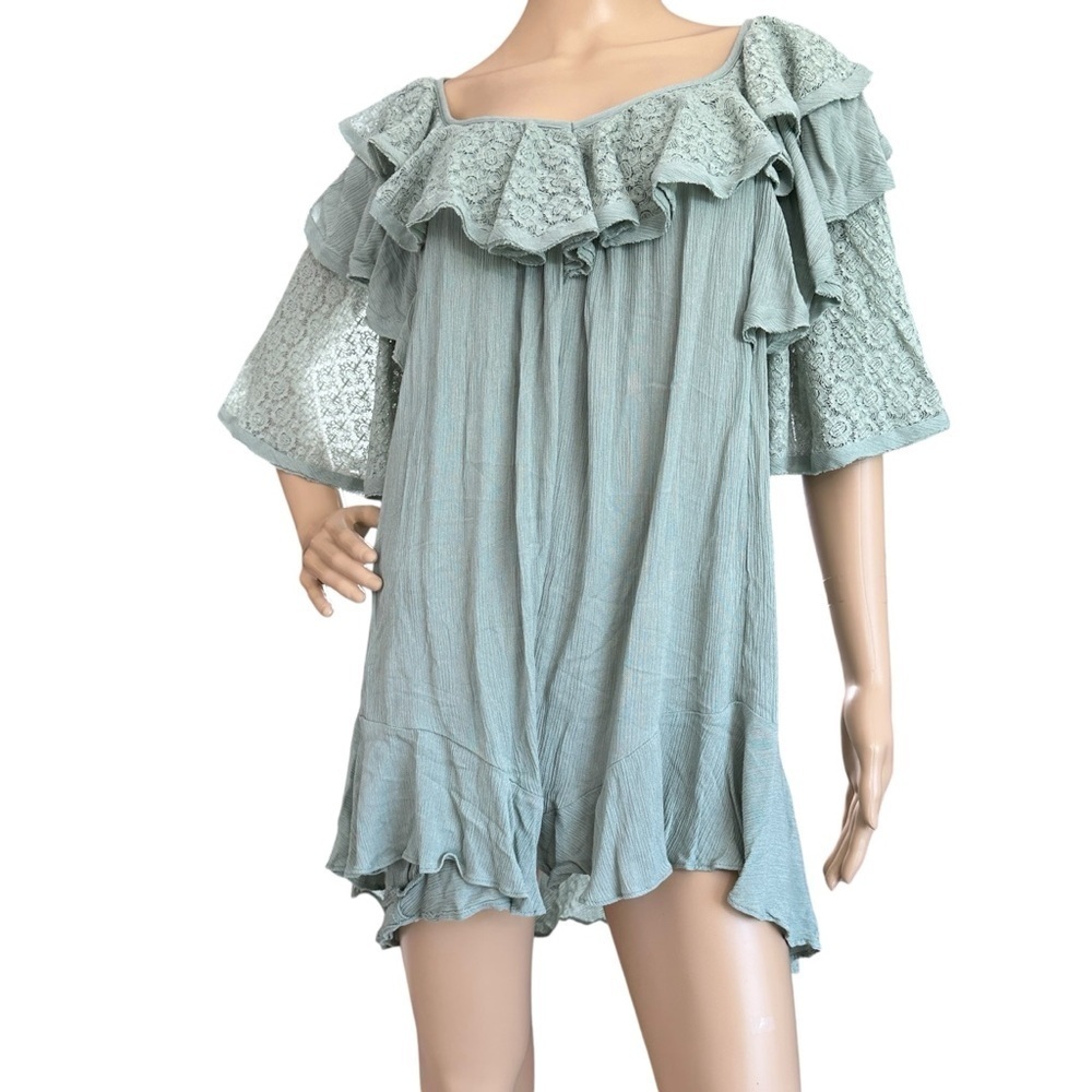 Free People Rush for Ruffles Sage Green Romper NWT Small